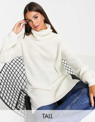 Vero Moda Tall - Maglione dolcevita taglio lungo in misto lana crema