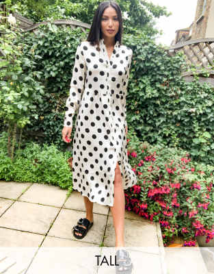 polka dot maxi shirt dress