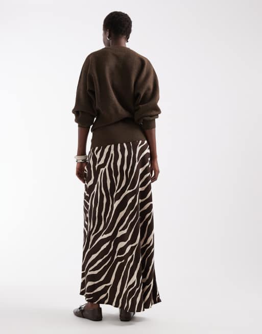 Vero Moda Tall mid rise satin maxi skirt in chocolate zebra print, 4 of 5