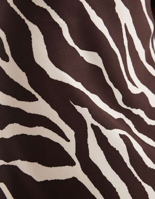 Vero Moda Tall mid rise satin maxi skirt in chocolate zebra print, 5 of 5