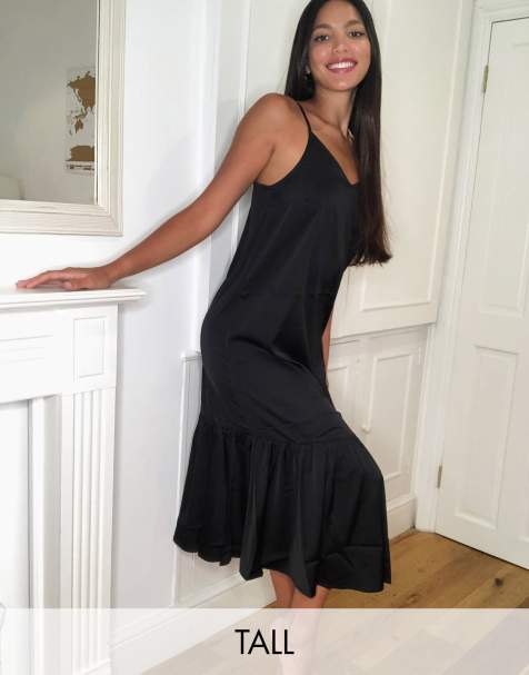 Vero Moda Tall midi cami dress with peplum hem in black - view 1