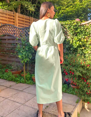 light green dress with puff sleeves