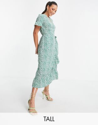 Vero Moda Tall midi ruffle tea dress in green dot