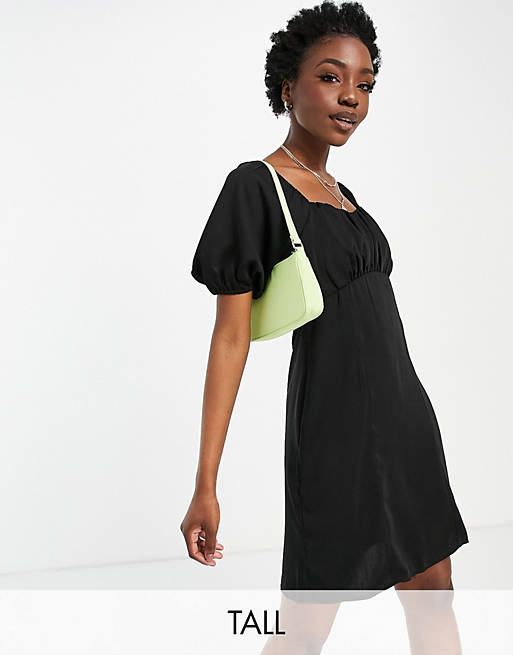 Vero Tall milkmaid mini dress with ruched bust in black |
