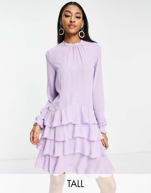 Vero Moda Tall - Mini jurk van chiffon met ruches in lila