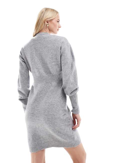Vero Moda Tall – Minikleid aus Strick in Hellgrau meliert mit Knopfleiste, 4 von 4