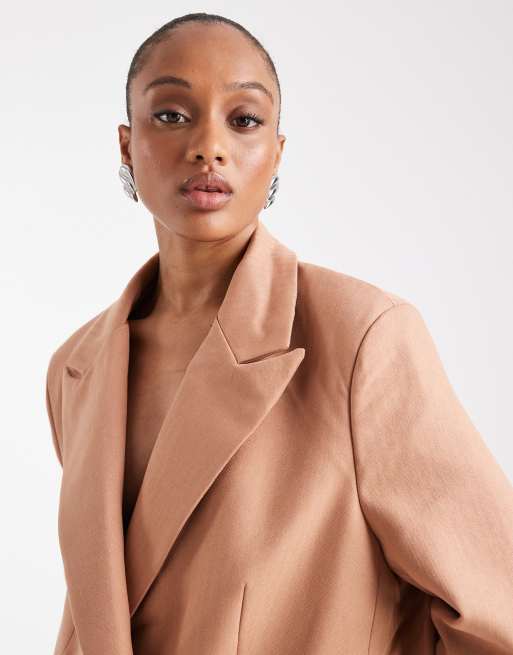 Vero Moda Tall - Mokkafarvet skræddersyet blazer med sildebensmønster, 4 af 4