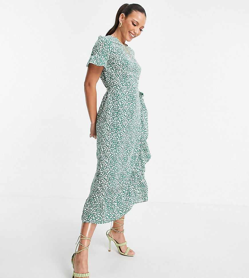 Vero Moda Tall - Nette midi-jurk met ruches en stippen in groen