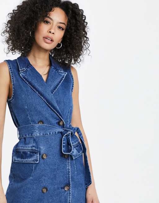 Vero Moda Tall – Niebieska jeansowa sukienka mini bez rękawów, 3 z 4
