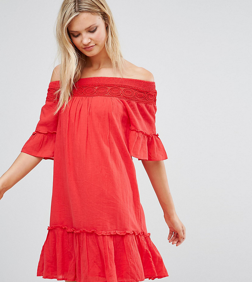 Vero Moda Tall Off the Shoulder Dress-Red