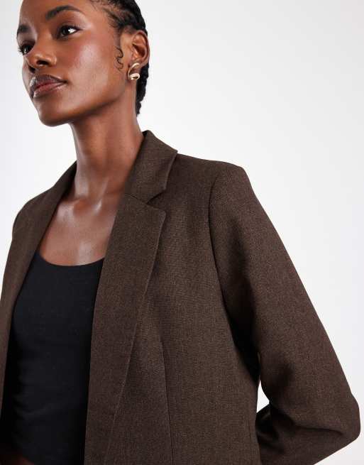 Vero Moda Tall – Oversize-Blazer im Tweed-Look in Schokobraun, Kombiteil, 4 von 4