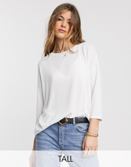 Vero Moda Tall oversized batwing knitted top in white