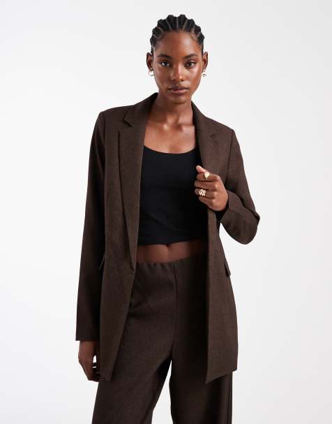 Vero Moda Tall - Oversized elegante blazer met tweedlook in chocoladebruin, deel van co-ord set - view 1