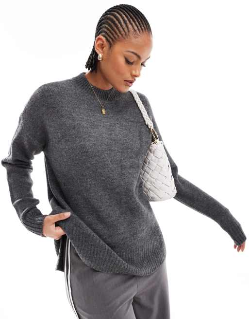Vero Moda Tall oversized high neck sweater in medium gray melange, 2 of 4