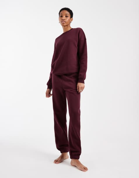 Vero Moda Tall oversized sweatshirt and cuffed sweatpants set in burgundy - view 1