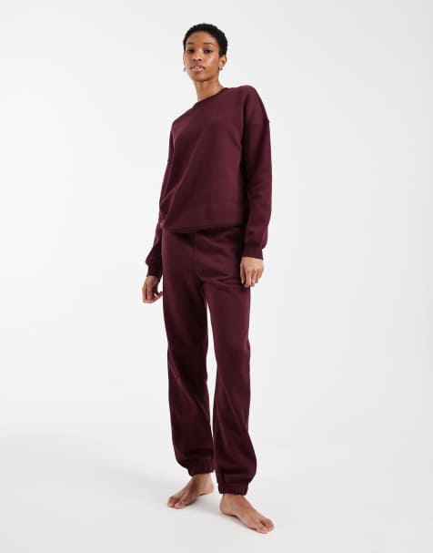 Vero Moda Tall oversized sweatshirt and cuffed trackies set in burgundy - view 1