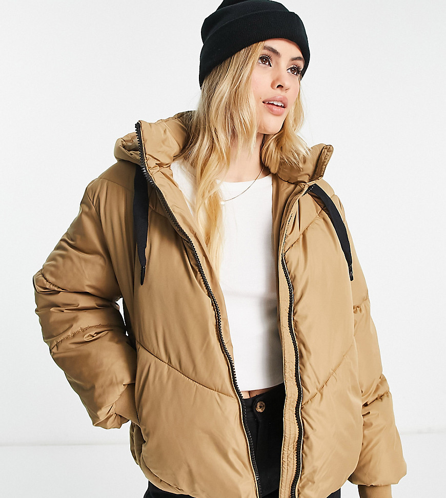 Vero Moda Tall Padded Coat With Hood In Camel-neutral