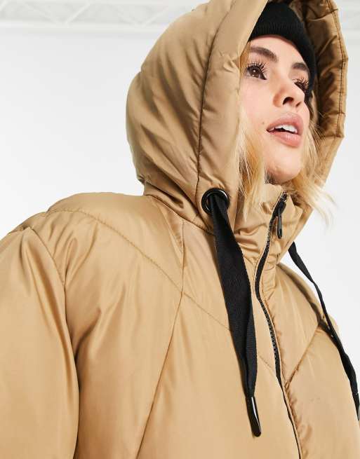 Vero Moda Tall padded coat with hood in camel