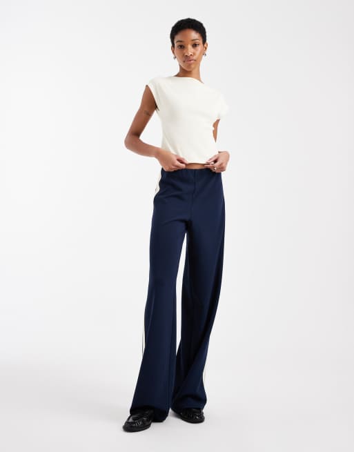Vero Moda Tall - Pantalon à enfiler ample avec bande latérale - Bleu marine, 2 de 5