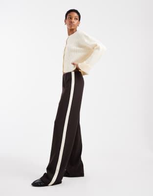 Pantalon à enfiler ample avec bande latérale - Marron chocolat-Brown XXS