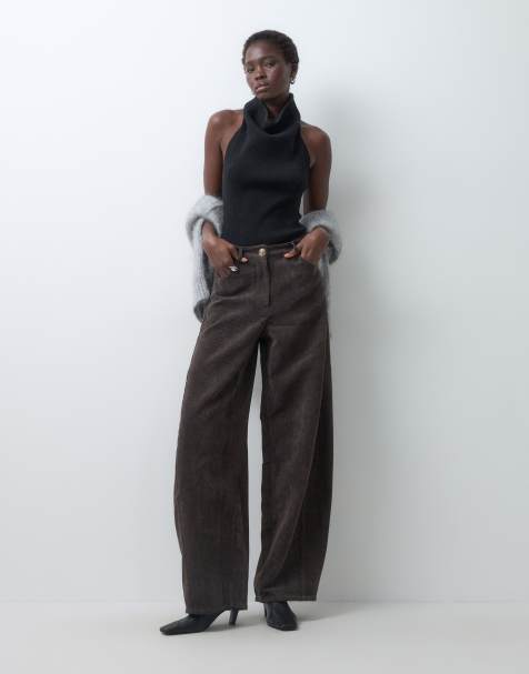 Vero Moda Tall pantalón barrel leg de pana en marrón chocolate - view 1