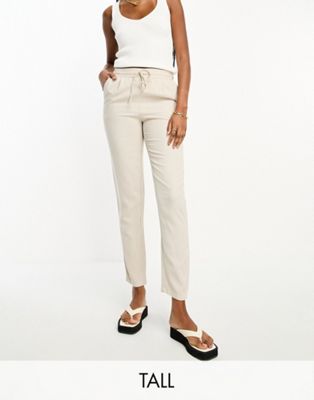 Vero Moda Tall linen blend tapered trousers in stone - ASOS Price Checker