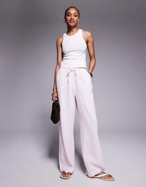 Vero Moda Tall - Pantalon large en coton à rayures - Rose pâle - view 1