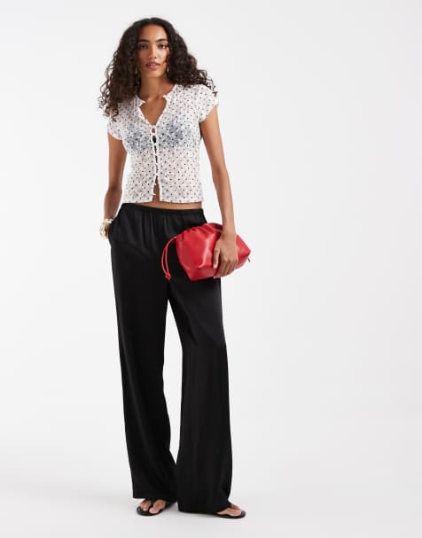 Vero Moda Tall pantalon large en satin texturé noir - view 1
