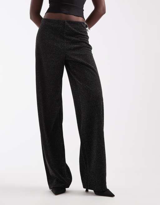 Vero Moda Tall pantalones de pernera ancha con glitter de talle medio en negro, 4 de 5