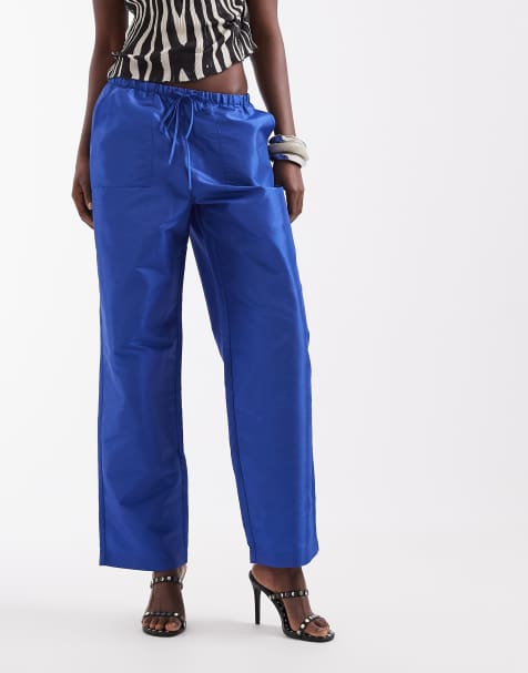 Vero Moda Tall pantalones de pierna ancha con cintura anudada de tafetán en azul cobalto - view 1