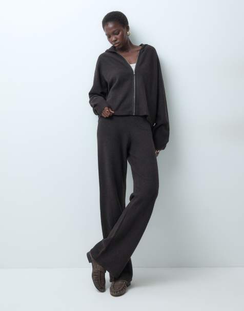 Vero Moda Tall pantalones de punto de pernera ancha de conjunto en marrón chocolate jaspeado - view 1