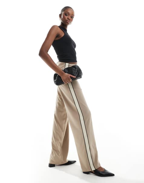 Vero Moda Tall - Pantaloni con fondo ampio color fossile con riga laterale - view 1