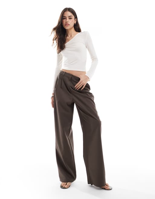 Vero Moda Tall - Pantaloni sartoriali dad fit color cioccolato