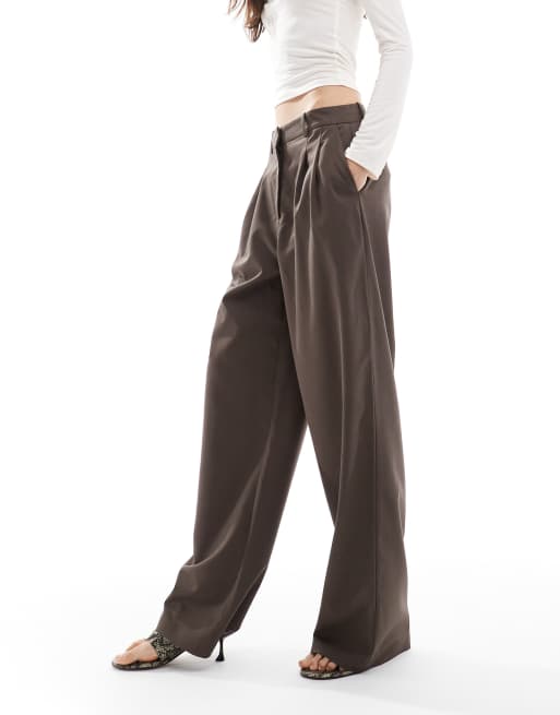 Vero Moda Tall - Pantaloni sartoriali dad fit color cioccolato, 2 di 5