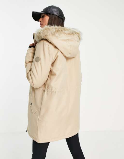 Vero Moda Tall - Parka met capuchon gevoerd met imitatiebont in beige, 2 van 4