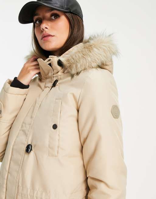 Vero Moda Tall - Parka met capuchon gevoerd met imitatiebont in beige, 3 van 4