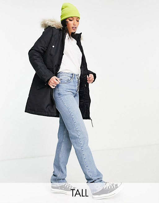 Vero Moda Tall parka with faux fur lined hood in black