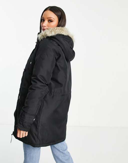 Vero Moda Tall parka with fur lined in black | ASOS