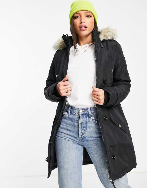 Vero Moda Tall parka with fur lined in black | ASOS