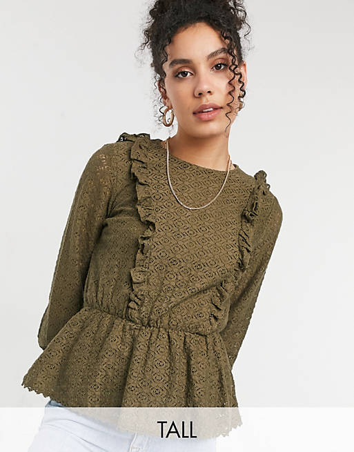  Shirts & Blouses/Vero Moda Tall peplum lace blouse in khaki 