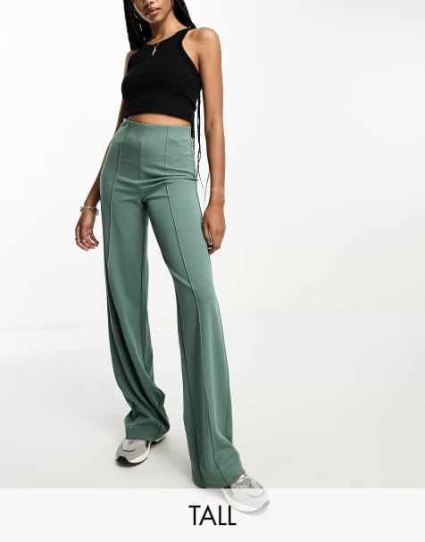 Vero Moda Tall pin tuck wide leg trouser in forest green 