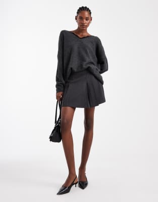 Vero Moda Tall Pleated Mini Skirt In Gray