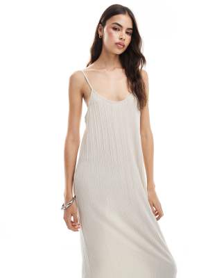 Vero Moda Tall Plisse Jersey Maxi Dress With Asymmetric Hem