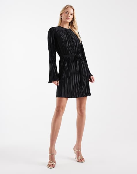 Vero Moda Tall - Plissé mini-jurk met gestrikte taille in zwart - view 1