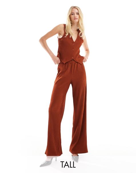 Vero Moda Tall plisse wide leg trouser co-ord in rust
