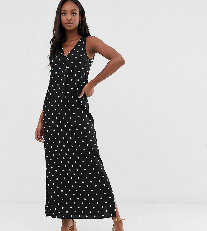 Vero Moda Tall polka dot maxi dress with button detail-Multi