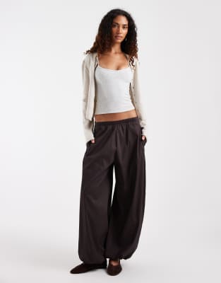 Vero Moda Tall Poplin Wide Balloon Pants In Brown