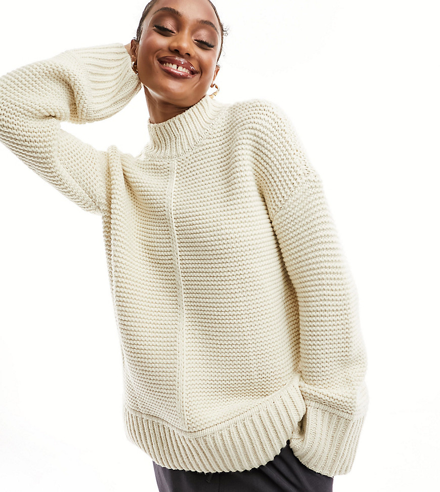 premium oversized longline sweater with seam detail in cream-White