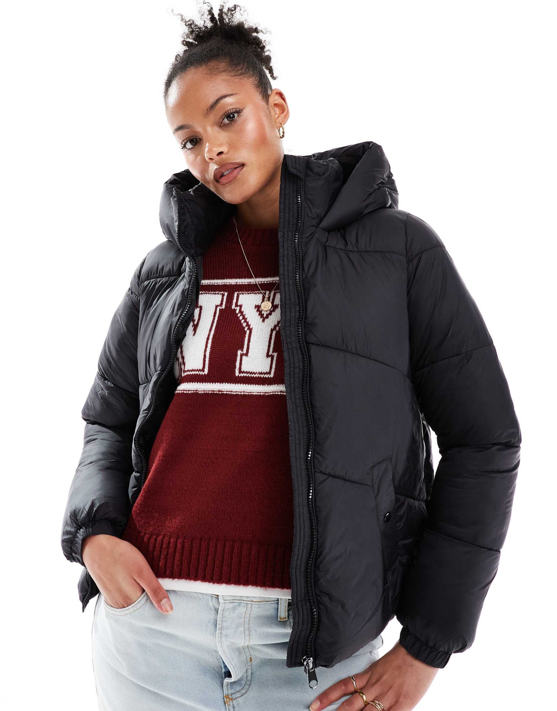 vero moda tall puffer jacket in black