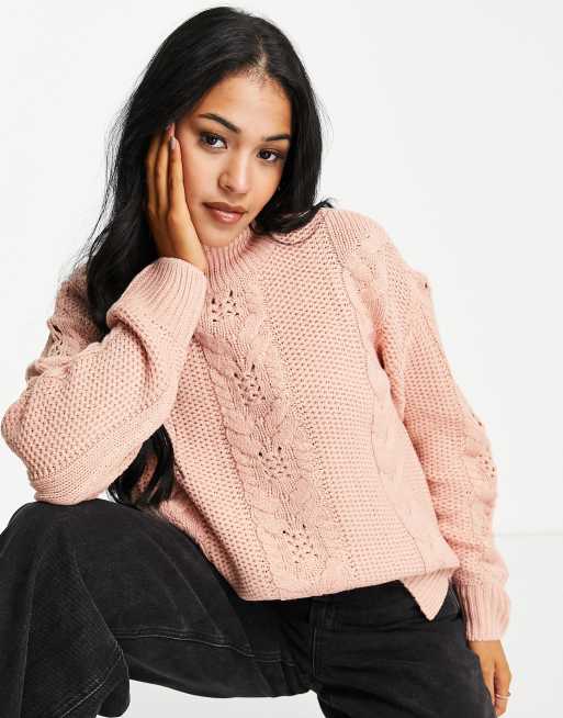 Vero Moda Tall - Pull en maille épaisse torsadée - Rose, 3 de 4